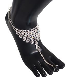 Silver Rhinestone Toe Ring Anklet